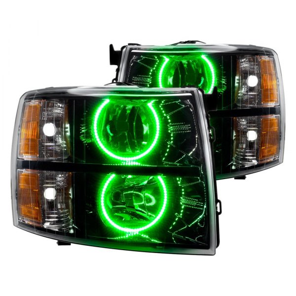 Oracle Lighting® - Black Crystal Headlights with Green SMD LED Halos Preinstalled