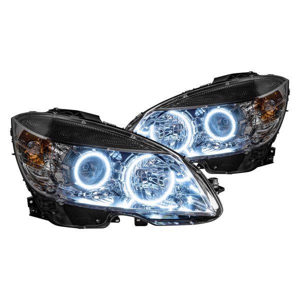 Oracle Lighting® - Black Crystal Headlights with White SMD LED Halos Preinstalled, Mercedes C Class