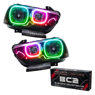 Oracle Lighting® - Black Crystal Headlights with ColorSHIFT Bluetooth SMD LED Halos Preinstalled