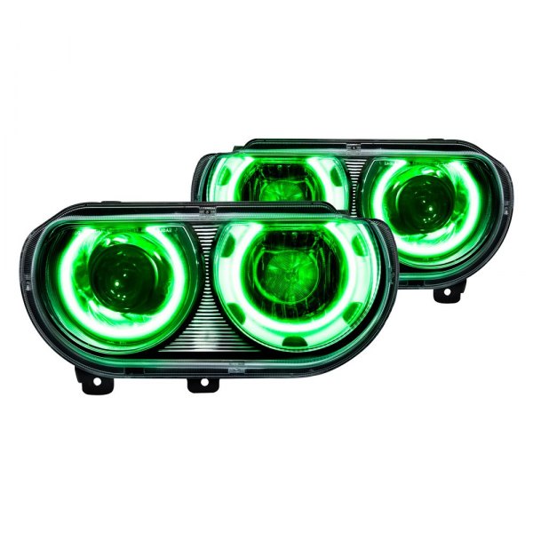 Oracle Lighting® - Chrome Projector Headlights with Green SMD LED Halos Preinstalled, Dodge Challenger