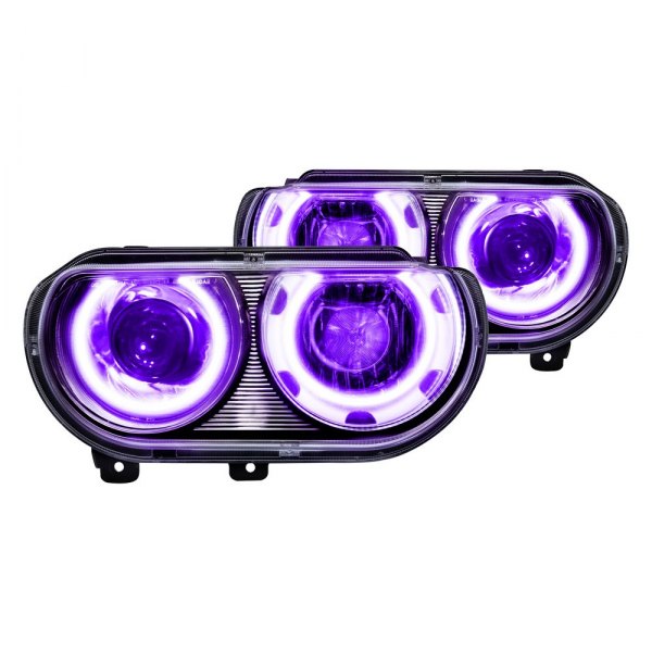 Oracle Lighting® - Chrome Projector Headlights with UV/Purple SMD LED Halos Preinstalled, Dodge Challenger