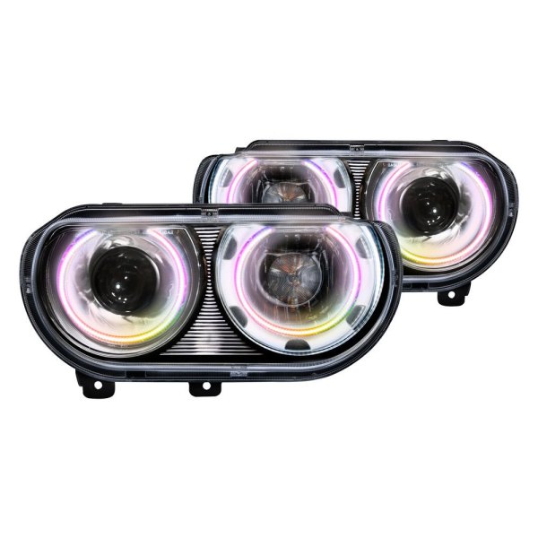 Oracle Lighting® - Chrome Projector Headlights with ColorSHIFT SMD LED Halos Preinstalled, Dodge Challenger