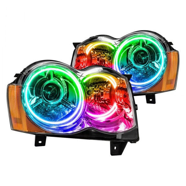 Oracle Lighting® - Chrome Crystal Headlights with ColorSHIFT Bluetooth SMD LED Halos Preinstalled, Jeep Grand Cherokee