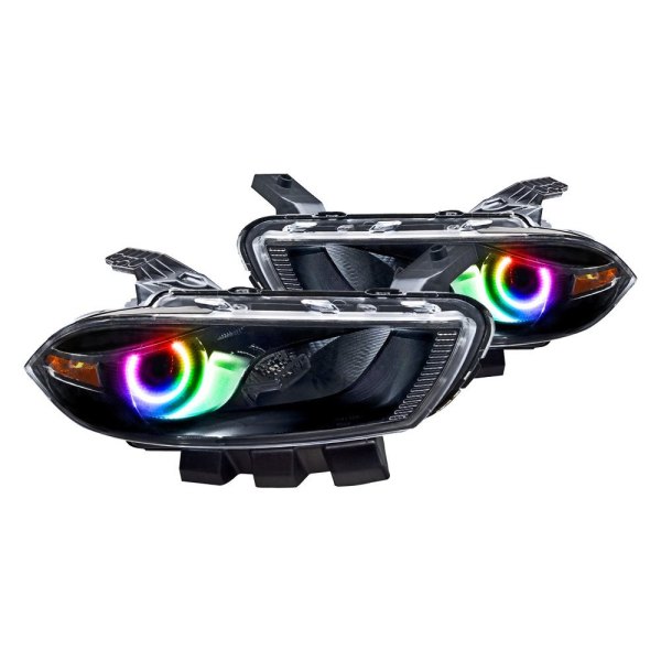 Oracle Lighting® - Black Projector Headlights with ColorSHIFT Bluetooth SMD LED Halos Preinstalled, Dodge Dart