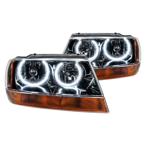 Oracle Lighting® - Black Crystal Headlights with White SMD LED Halos Preinstalled, Jeep Grand Cherokee