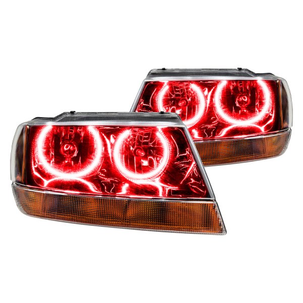 Oracle Lighting® - Black Crystal Headlights with Red SMD LED Halos Preinstalled, Jeep Grand Cherokee