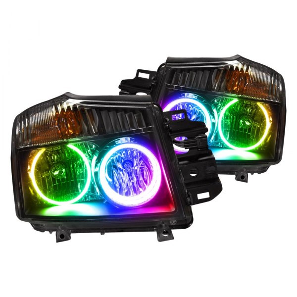 Oracle Lighting® - Chrome Crystal Headlights with ColorSHIFT SMD LED Halos Preinstalled, Nissan Titan