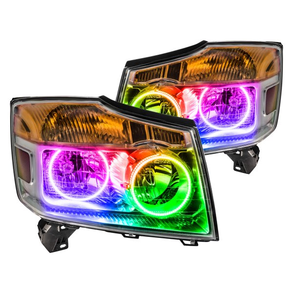 Oracle Lighting® - Chrome Crystal Headlights with ColorSHIFT SMD LED Halos Preinstalled, Nissan Armada
