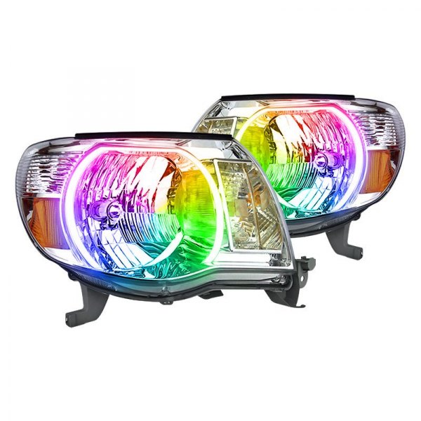 Oracle Lighting® - Chrome Crystal Headlights with ColorSHIFT Bluetooth SMD LED Halos Preinstalled, Toyota Tacoma