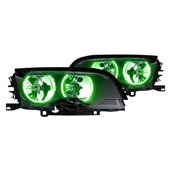 Oracle Lighting® - Black Crystal Headlights with Green SMD LED Halos Preinstalled, BMW 3-Series