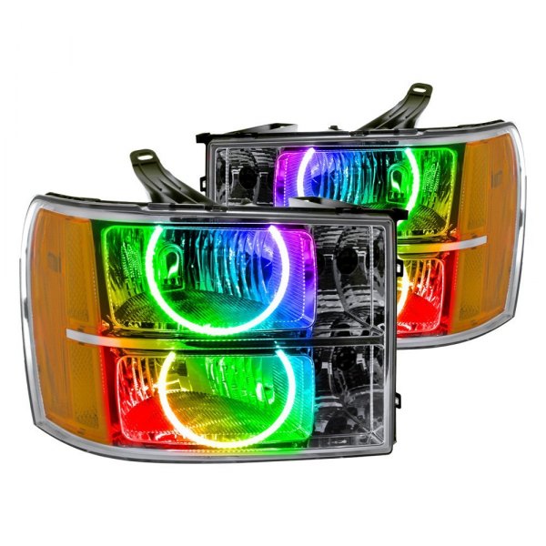 Oracle Lighting® - Chrome Crystal Headlights with ColorSHIFT Bluetooth SMD LED Halos Preinstalled, GMC Sierra