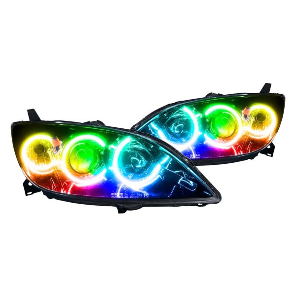 Oracle Lighting® - Black Projector Headlights with ColorSHIFT Bluetooth SMD LED Halos Preinstalled, Mazda 3