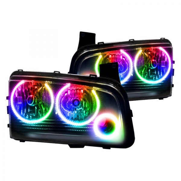 Oracle Lighting® - Black Crystal Headlights with ColorSHIFT SMD LED Halos Preinstalled, Dodge Charger