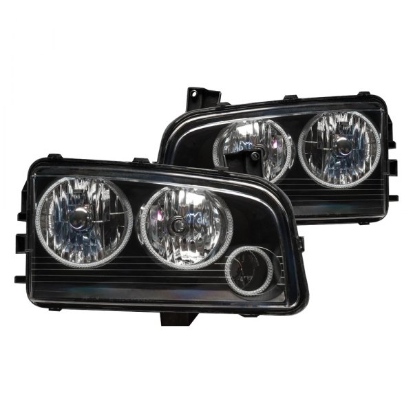Oracle Lighting® - Black Crystal Headlights with ColorSHIFT Bluetooth SMD LED Halos Preinstalled, Dodge Charger