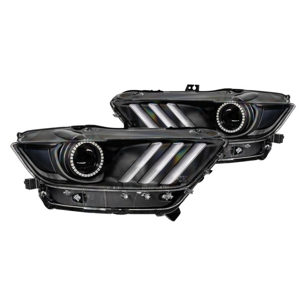 Oracle Lighting® - Black Projector Headlights with ColorSHIFT Tri-Bar DRL with Dynamic ColorSHIFT SMD LED Halos Preinstalled, Ford Mustang