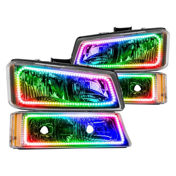 Oracle Lighting® - Chrome Crystal Headlights with ColorSHIFT SMD LED Square Ring Halos Preinstalled, Chevy Silverado