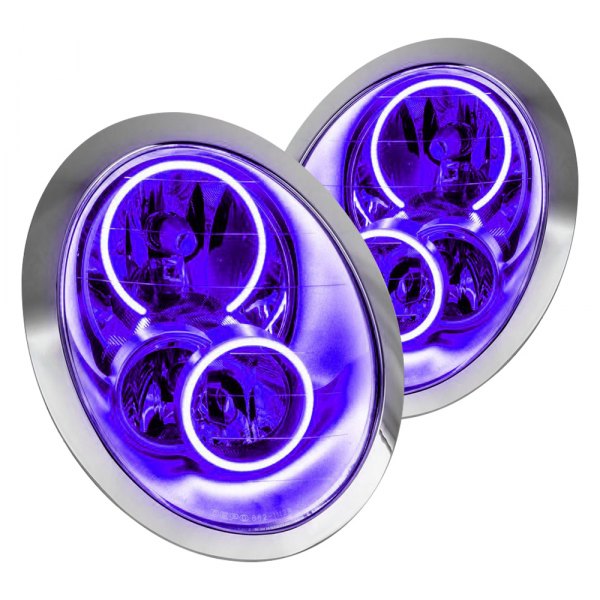 Oracle Lighting® - Chrome Crystal Headlights with UV/Purple SMD LED Halos Preinstalled, Mini Cooper