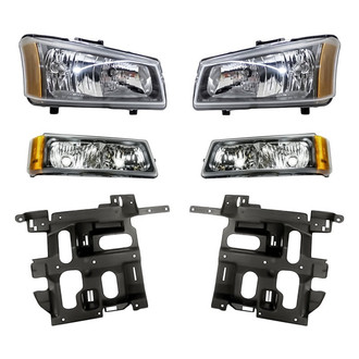 Pacific Best® - 6-Piece Kit (Driver and Passenger Side Headlights, Driver and Passenger Headlight Supports, Driver and Passenger Side Turn Signal/Parking Lights) (Standard Line)