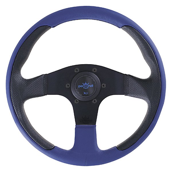 Personal® - 3-Spoke New Racing Black/Blue Leather Steering Wheel