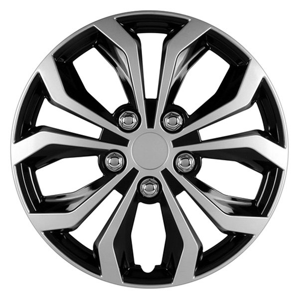 Pilot® - 14" "Spyder" Performance 5 V-Spoke Black with Silver Wheel Covers