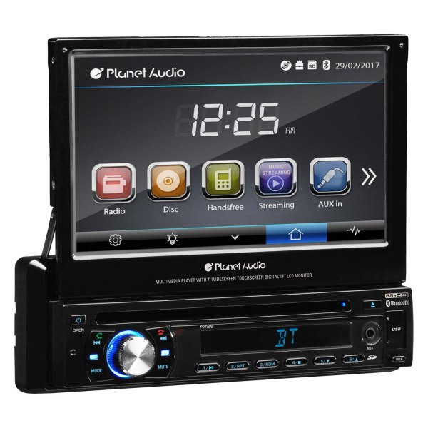 Planet Audio® - 7" Motorized Touchscreen Display Single DIN Multimedia DVD Receiver with Bluetooth, Android Auto, Apple CarPlay, Pandora, Spotify, Rear Camera Connectivity, Steering Wheel Control