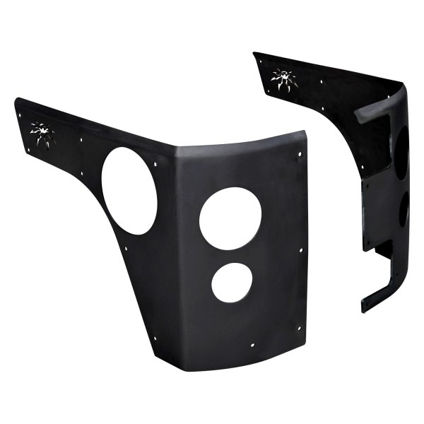 Poison Spyder Customs® - Black Powder Coat Steel Rear Trail Corners™ with LED Tail Light and Backup Light Cut Outs