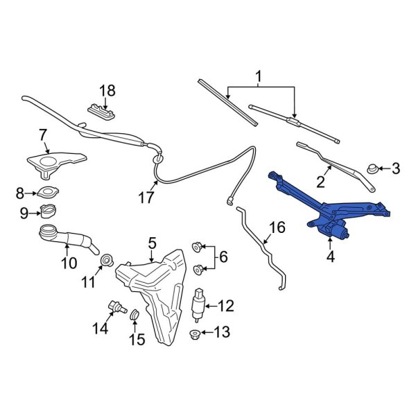 Windshield Wiper Arm, Linkage & Motor Assembly