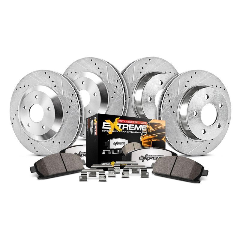 Carbon Fiber Ceramic Brake Pads and Drilled/Slotted Brake Rotors Power Stop K7101-36 Front and Rear Z36 Truck & Tow Brake Kit