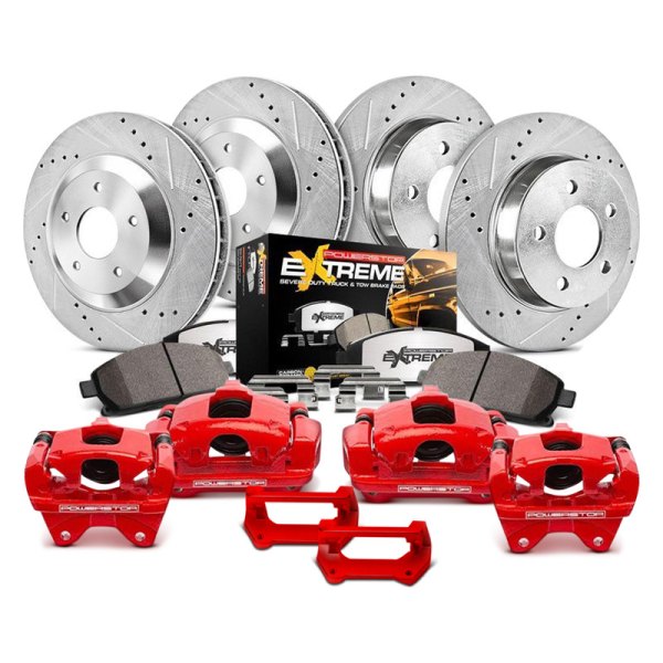 PowerStop® - 1-Click Extreme Z36 Truck and Tow Drilled and Slotted Front and Rear Big Brake Kit with Calipers