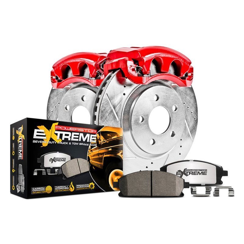 with Carbon-Ceramic Pads, Drilled and Slotted Rotors and Powder Coated Calipers Power Stop KC1781-36 Z36 1-Click Truck and Tow Brake Kit