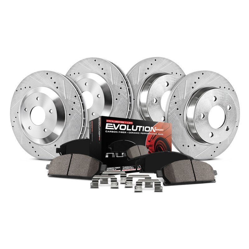 Power Stop K658 Front and Rear Z23 Evolution Brake Kit with Drilled/Slotted Rotors and Ceramic Brake Pads 