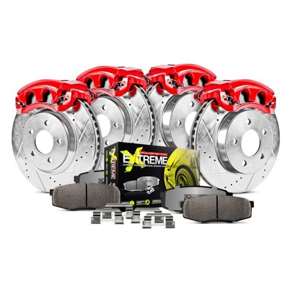  PowerStop® - 1-Click Street Warrior Z26 Drilled and Slotted Front and Rear Brake Kit with Calipers
