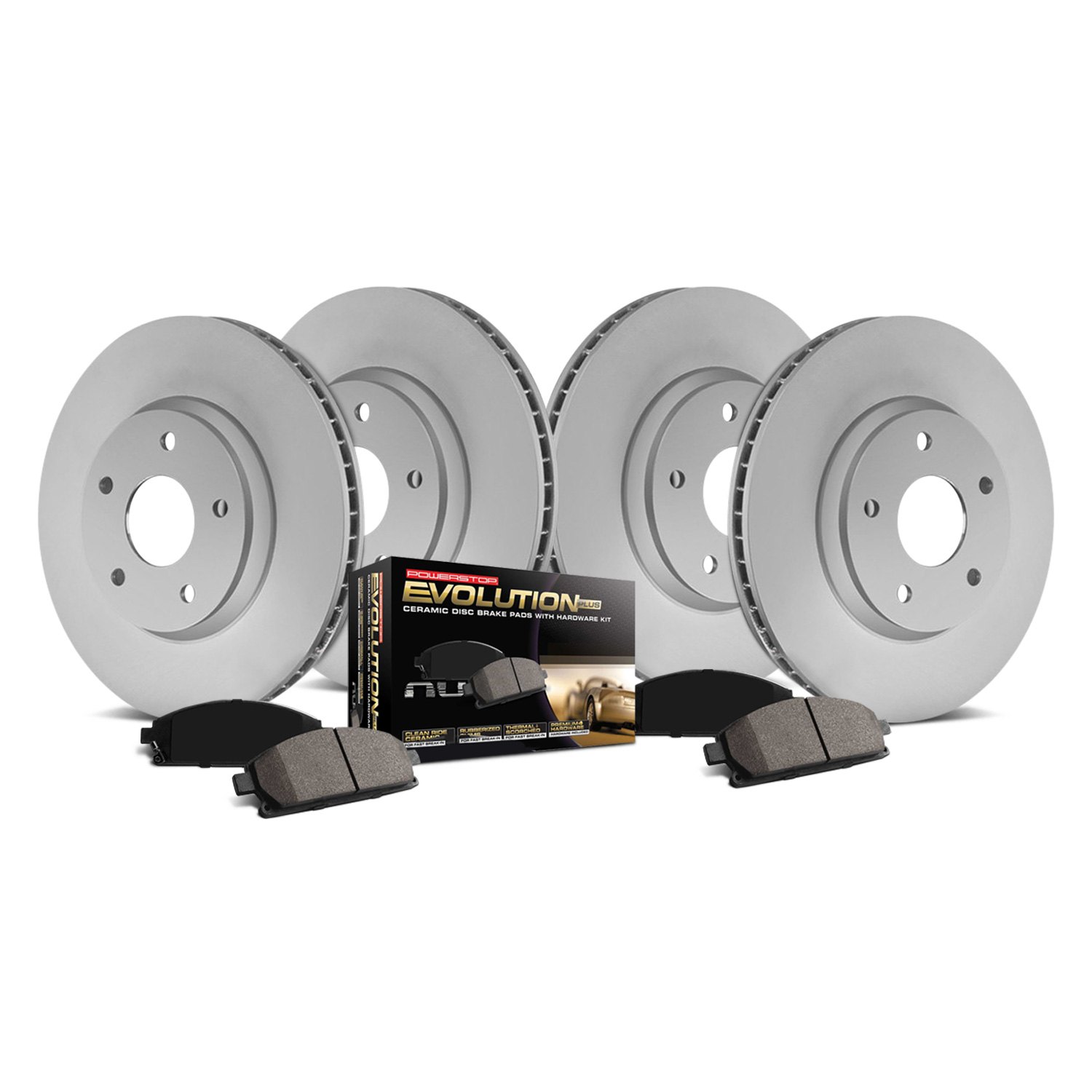 Power Stop CRK6387 Coated Brake Rotor and Ceramic Brake Pads Front & Rear 