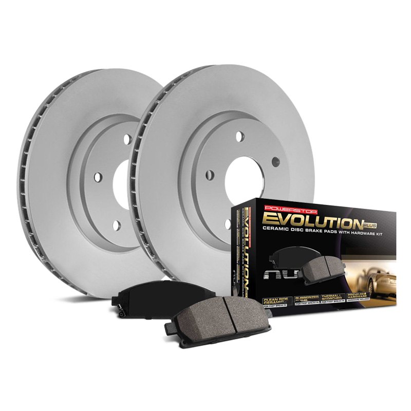Power Stop CRK5466 Coated Brake Rotor and Ceramic Brake Pads Front & Rear 