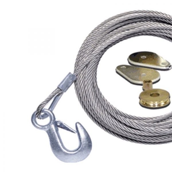 Powerwinch® - 7/32" x 25' Stainless Steel Replacement Winch Cable with Hook and Swivel Pulley Block