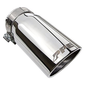 PPE® - Stainless Steel Round Rolled Edge Angle Cut Clamp-On Polished Chrome Exhaust Tip (4" Inlet, 11" Length)
