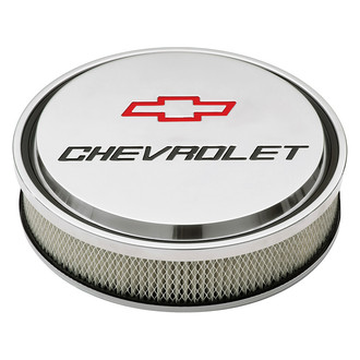 Proform® - Officially Licensed GM White Die Cast Aluminum Air Cleaner Assembly with Recessed Chevy Bowtie Logo (14")