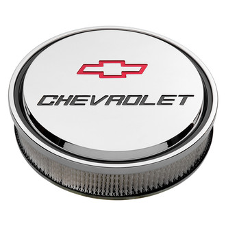 Proform® - Officially Licensed GM White Die Cast Aluminum Air Cleaner Assembly with Recessed Chevy Bowtie Logo (14")