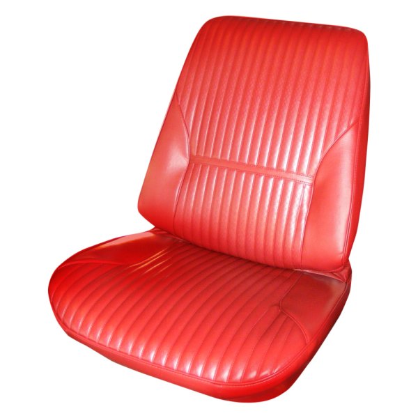  PUI Interiors® - Red Madrid Grain Vinyl with Diamond perforated Grain Vinyl Inserts Bucket Seat Cover
