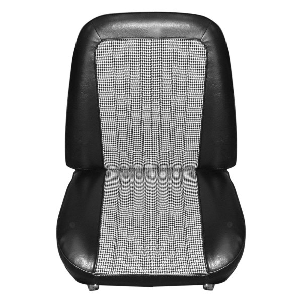  PUI Interiors® - White/Black Walrus Grain Vinyl with Houndstooth Inserts Bucket Deluxe Style Seat Cover