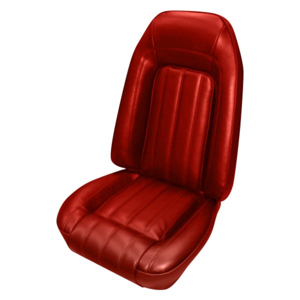  PUI Interiors® - Bright Red Madrid Grain Vinyl with Tetra Grain Vinyl Inserts Bucket Deluxe Style Seat Cover