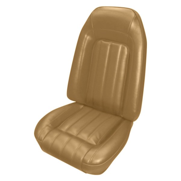  PUI Interiors® - Light Saddle Madrid Grain Vinyl with Tetra Grain Vinyl Inserts Bucket Deluxe Style Seat Cover