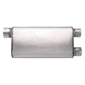 Pypes® - Violator Series 409 SS Silver Exhaust Muffler (3" Offset ID, 2.5" Dual OD, 18" Length)