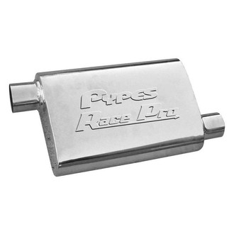 Pypes® - Race-Pro Series 304 SS Oval Silver Exhaust Muffler (3" Offset ID, 3" Offset OD, 14" Length)