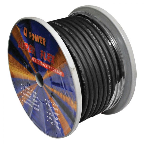 QPower® - 4 AWG Single 100' Black Stranded GPT Power Wire