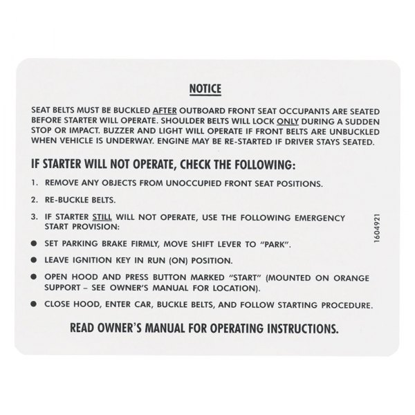 QRP® - Ignition Lock Instruction Decal