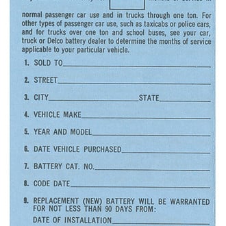 QRP® - Owners Certificate, Delco Battery Decal