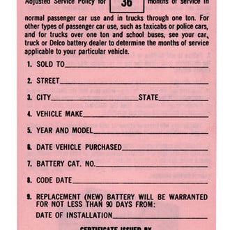 QRP® - Owners Certificate, Delco Battery Decal
