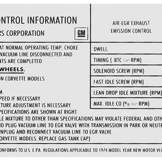 QRP® - Emissions Decal 454-4V, Auto or Man Trans
