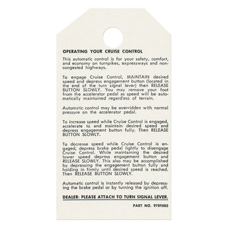 QRP® - Cruise Control Instruction Decal